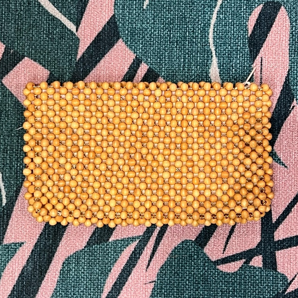 Magid Beaded Zippered Clutch Purse Make-Up Bag Organizer Tiki Mid Mod Retro